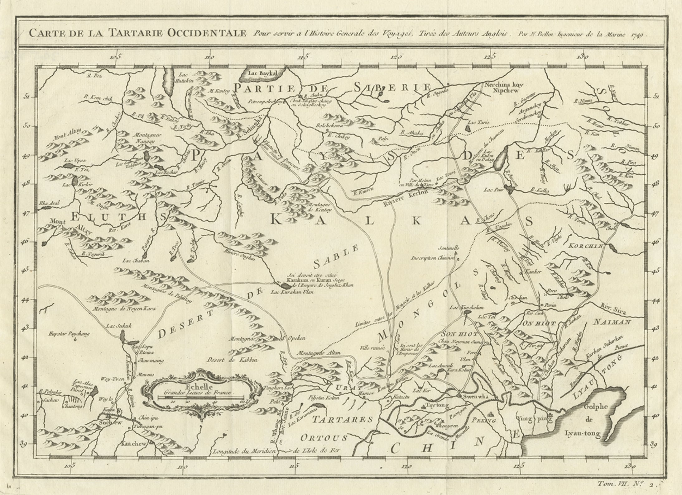 Carte ancienne de la terre de Tartary et de l'Asie du Nord-Est, vers 1750