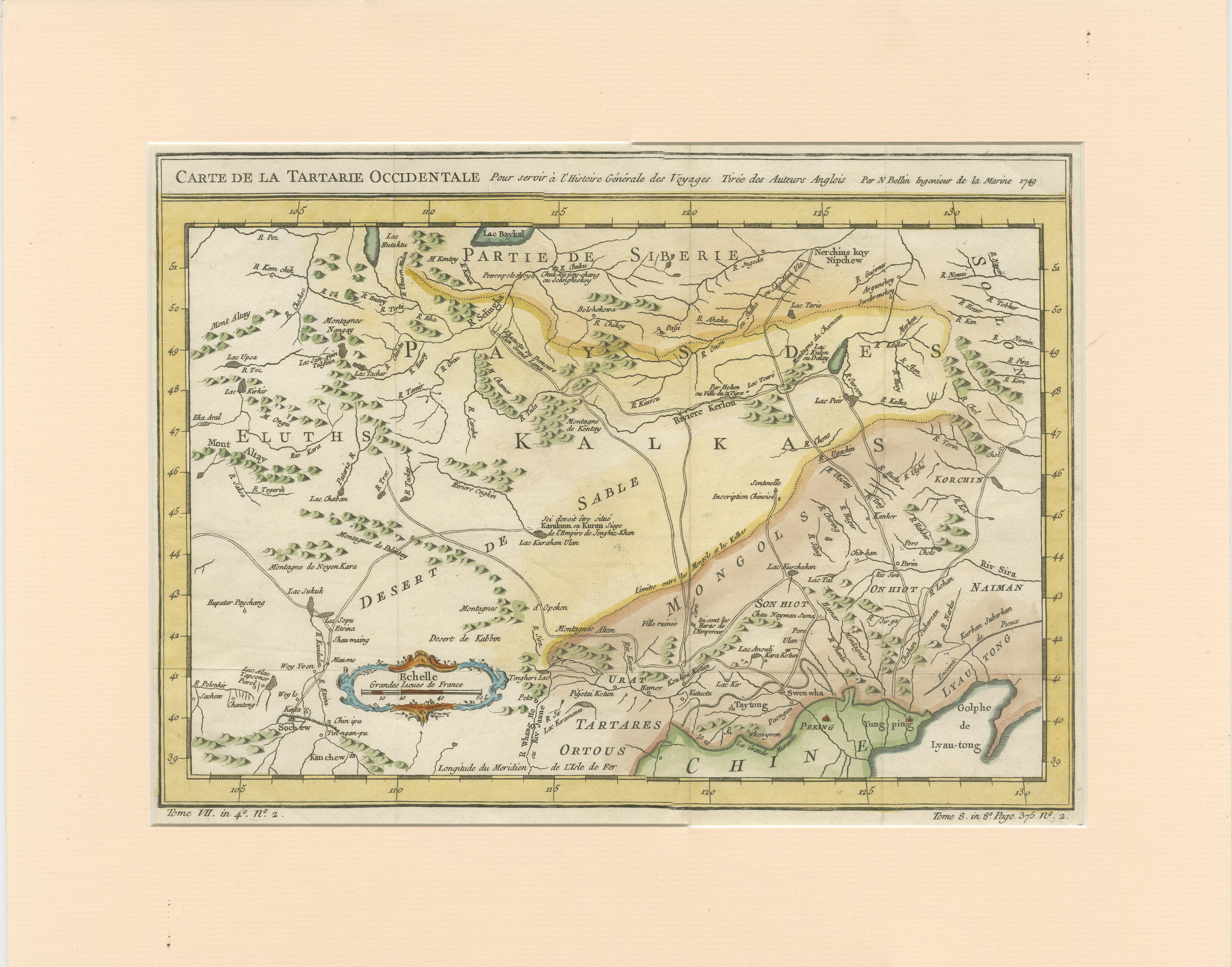 Antique map titled 'Carte de la Tartarie Occidentale'. An interesting map of Tartary and northeast Asia, from Lake Baykal, Partie du Siberia in the north, Pays des Kalkas at the center, as well as Desert de Sable, and down to Chine and the Gulf de