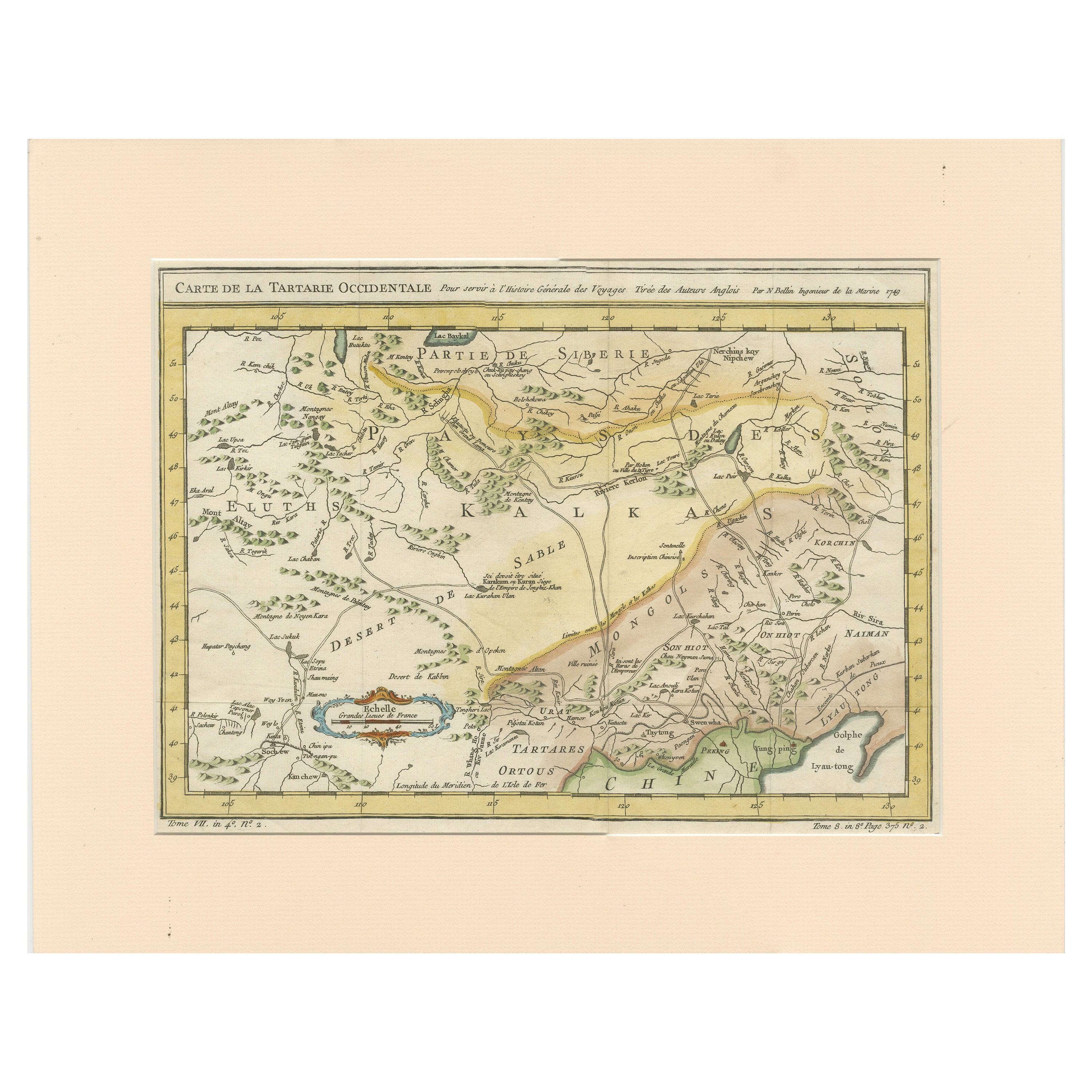 Mapa antiguo de Tartaria y el Noreste de Asia coloreado a mano