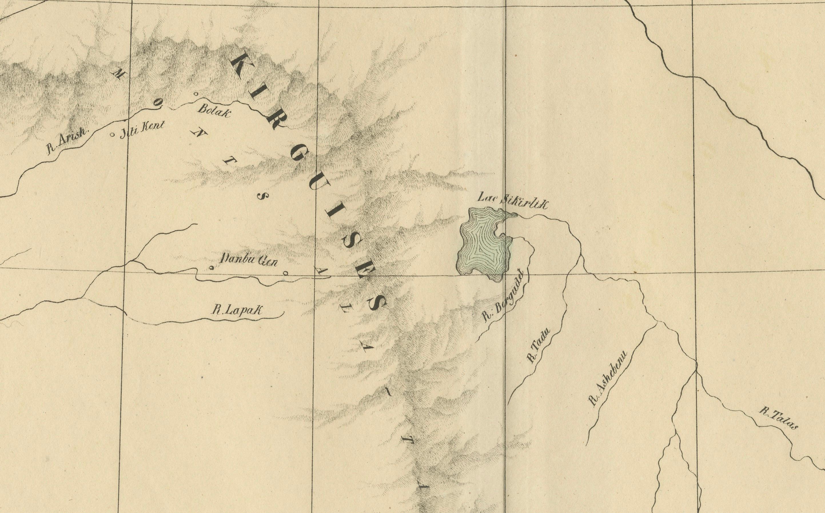Antique Map of Tartary – Hand-Colored Lithograph of Central Asia, 1827 In Good Condition For Sale In Langweer, NL