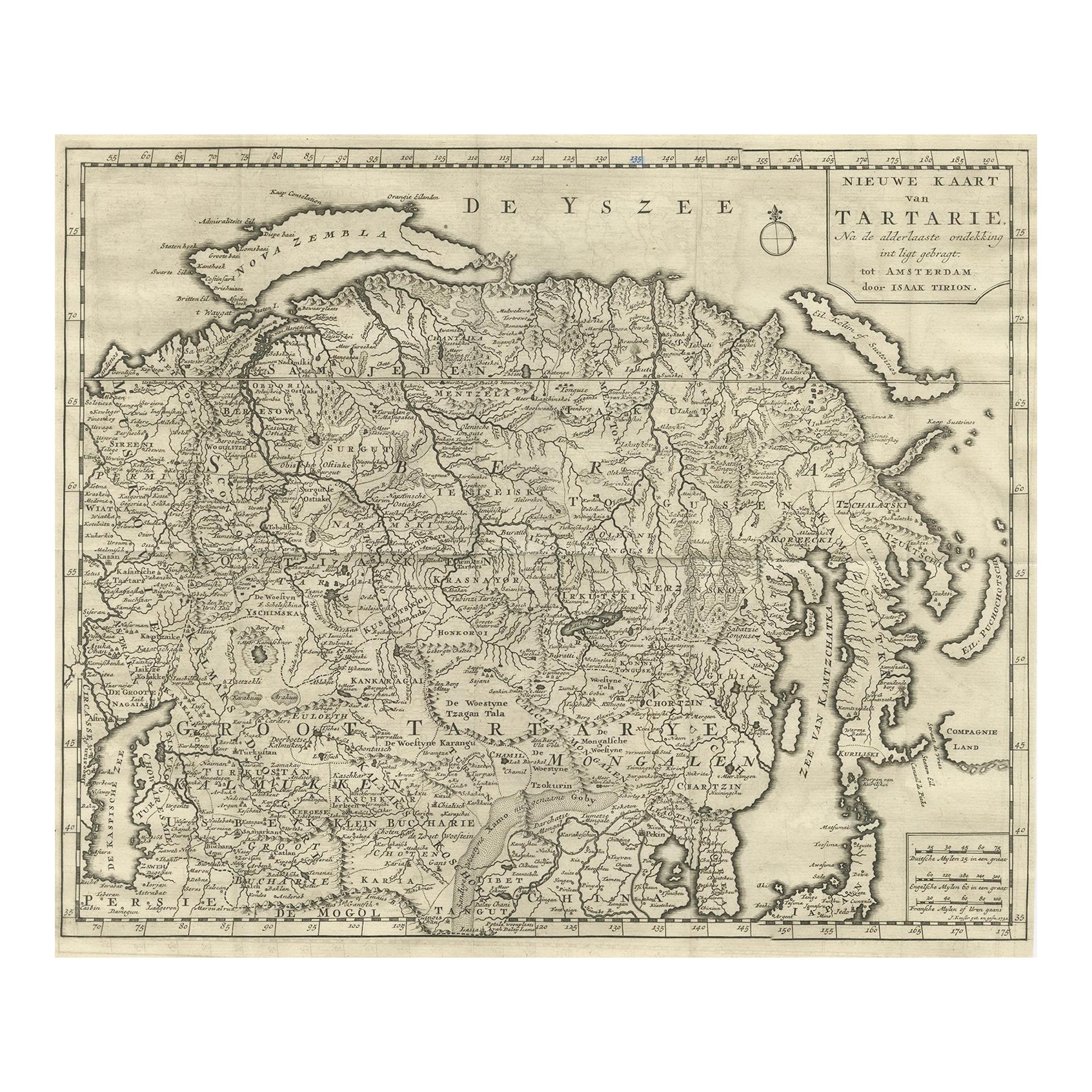 Antike Karte von Tartaren, Sibirien und China - Tirion, Amsterdam um 1730 im Angebot
