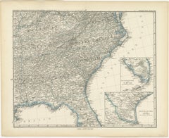 Antique Map of Tennessee, Kentucky, Virginia, Alabama, Georgia and Surroundings