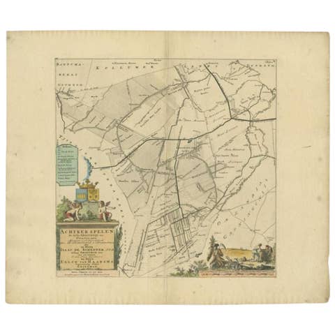 Antique Map of the Achtkarspelen township, Friesland, The Netherlands, 1718