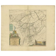 Mappa antica del comune di Achtkarspelen, Frisia, Paesi Bassi, 1718