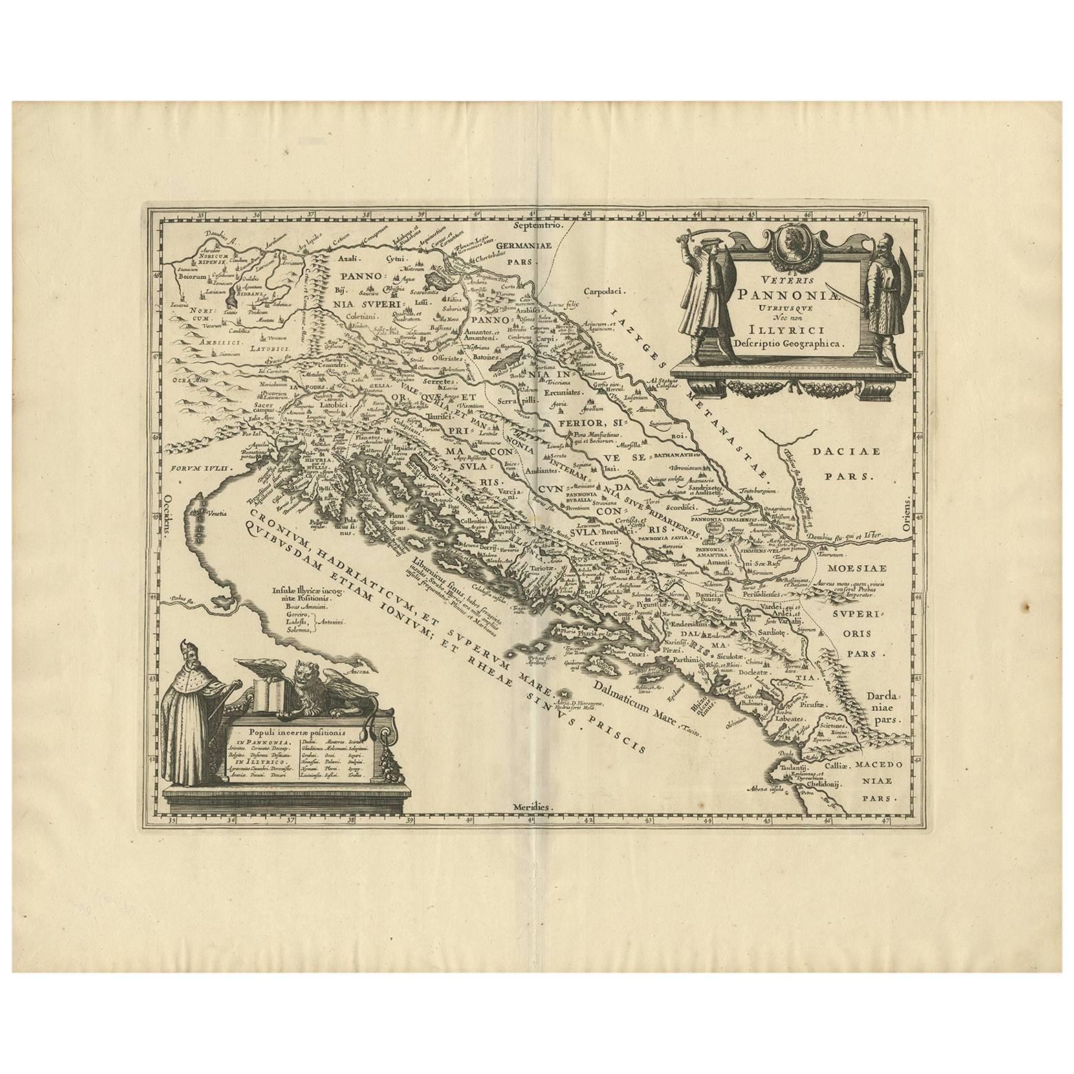 Carta geografica antica del Mare Adriatico e dei Balcani di J. Janssonius, 1650 circa