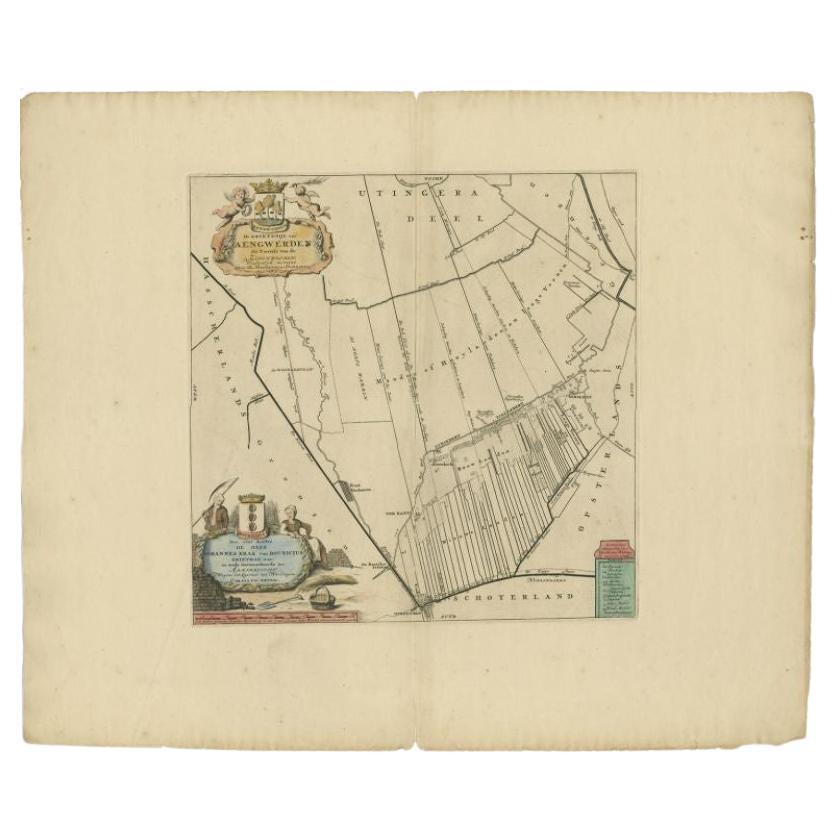 Antique Map of the Aengwirden Township 'Friesland' by Halma, 1718