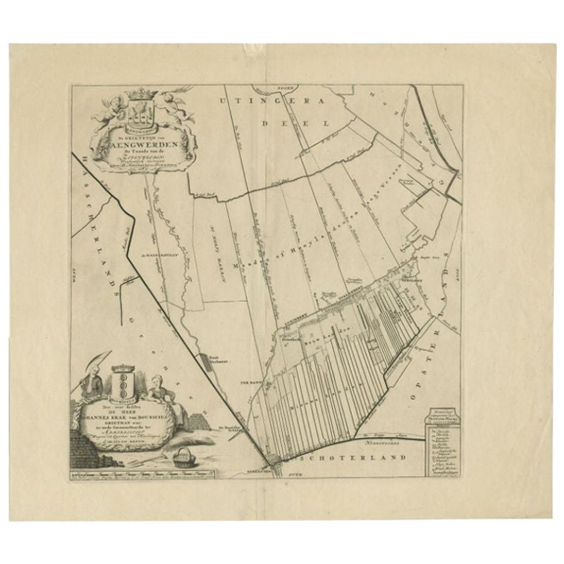 Carte ancienne de la ville d'Aengwirden, Friesland, Pays-Bas, 1718
