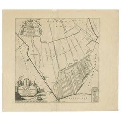 Carte ancienne de la ville d'Aengwirden, Friesland, Pays-Bas, 1718