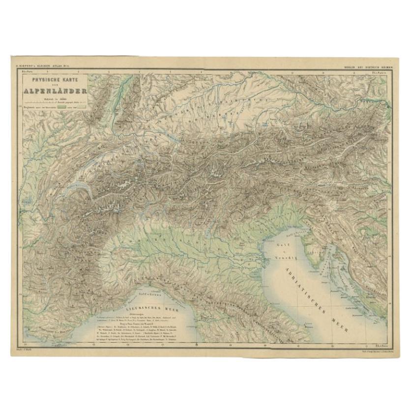 Antique Map of the Alpine Countries, Published in Germany, c.1870 For Sale