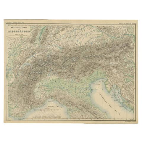 Antique Map of the Alpine Countries, Published in Germany, c.1870