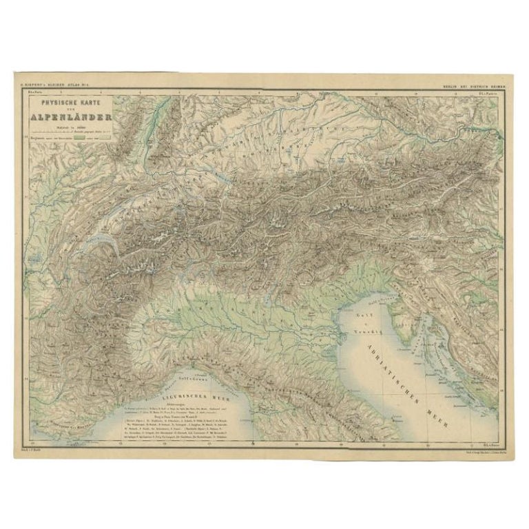 Antique Map of the Alpine Countries by Kiepert, c.1870 For Sale at 1stDibs