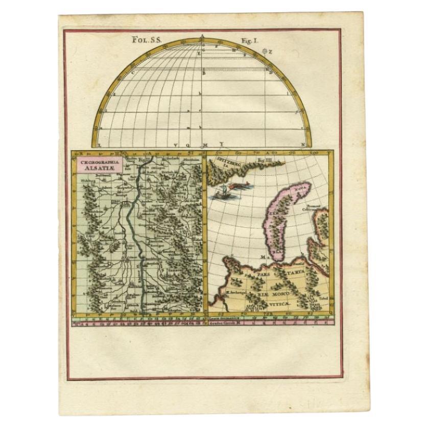 Antique Map of the Alsace region and Nova Zembla by Scherer, c.1700 For Sale
