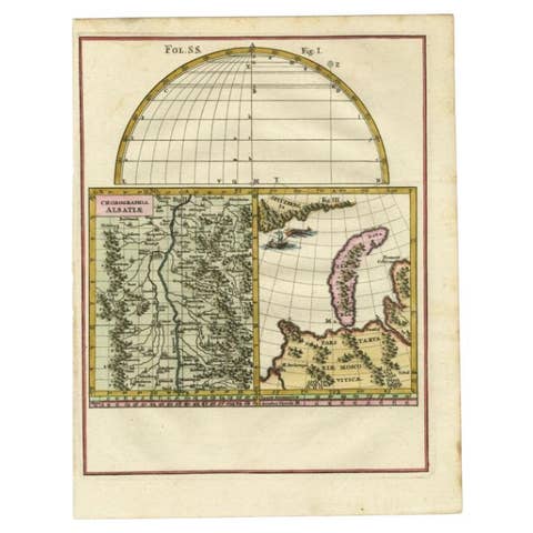 Antique Map of the Alsace region and Nova Zembla by Scherer, c.1700
