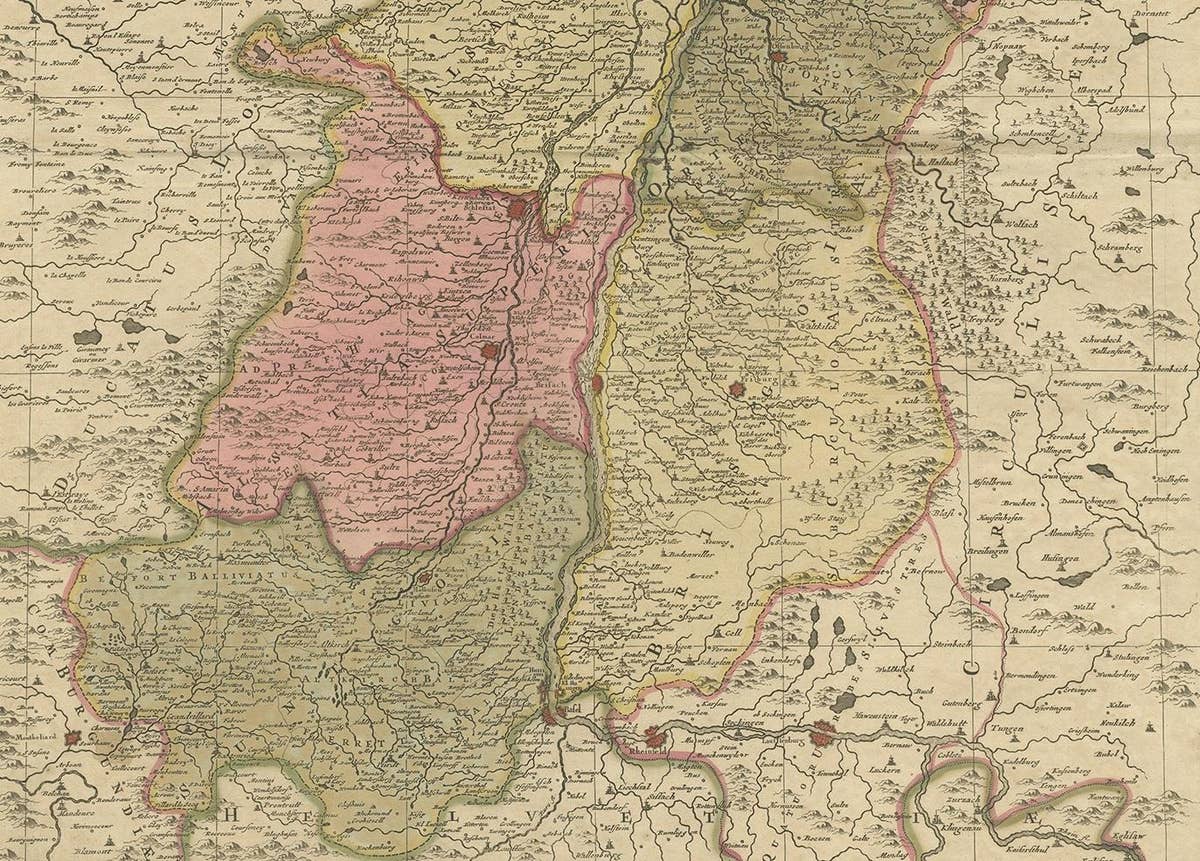 Antique Map of the Alsace Region of France by Schenk 'circa 1700'
