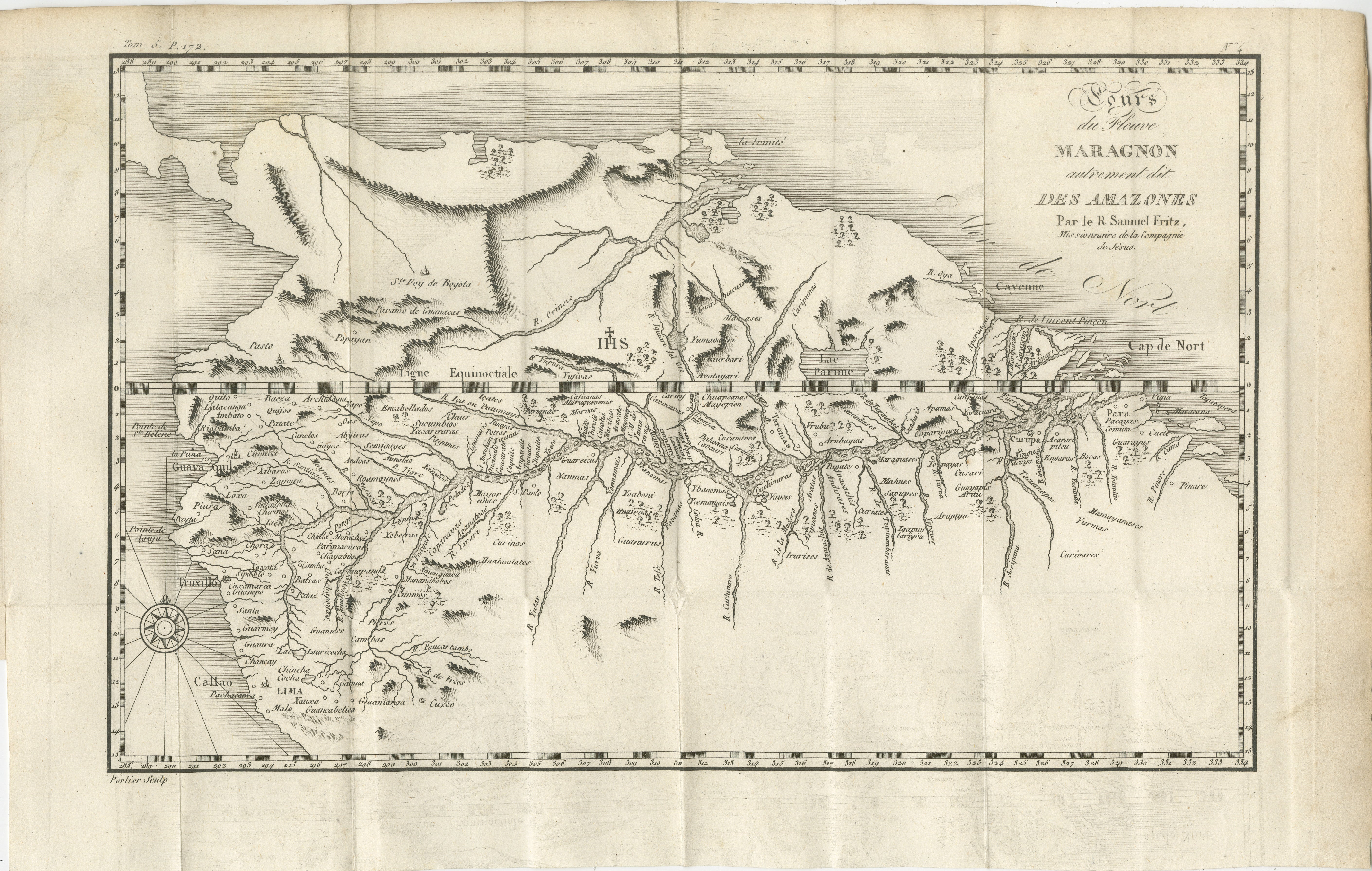 Map of the Amazon River – “Cours du Fleuve Maragnon autrement dit des Amazones”, c.1760

This 18th-century copperplate map, titled Cours du Fleuve Maragnon autrement dit des Amazones, depicts the course of the Amazon River from its sources in the