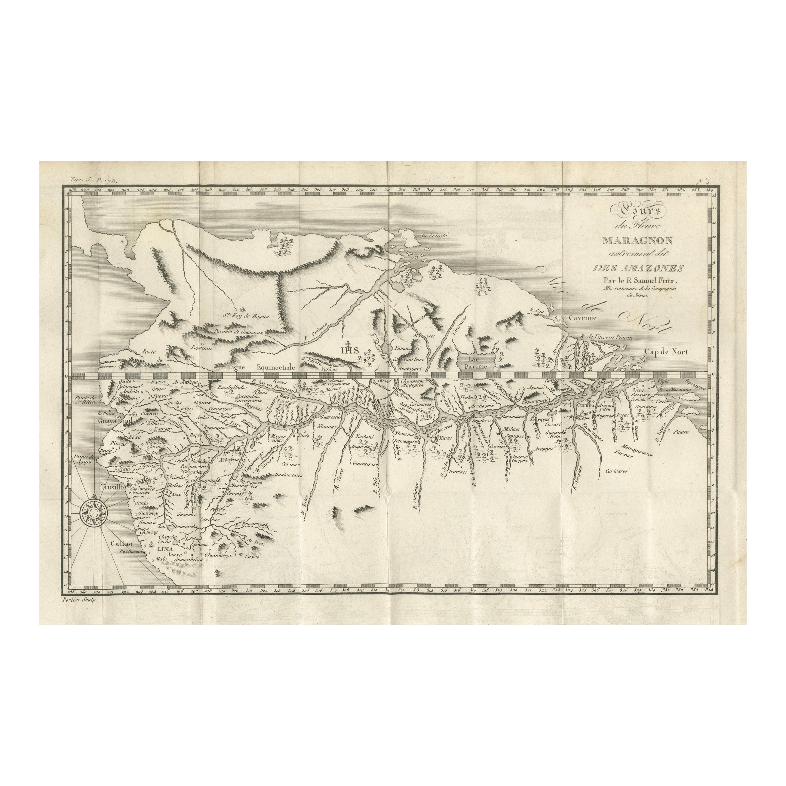 Antique Map of the Amazon River – Maragnon or River of the Amazons, c.1760 For Sale