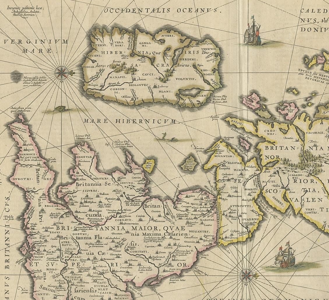 Carte ancienne des îles britanniques antiques par Janssonius, datant d'environ 1640 Bon état - En vente à Langweer, NL