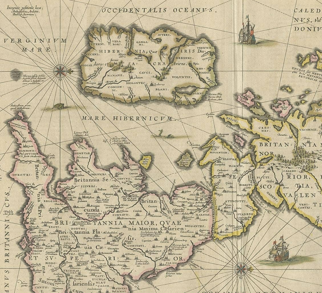 Antique Map of the Ancient British Isles by Janssonius, circa 1640