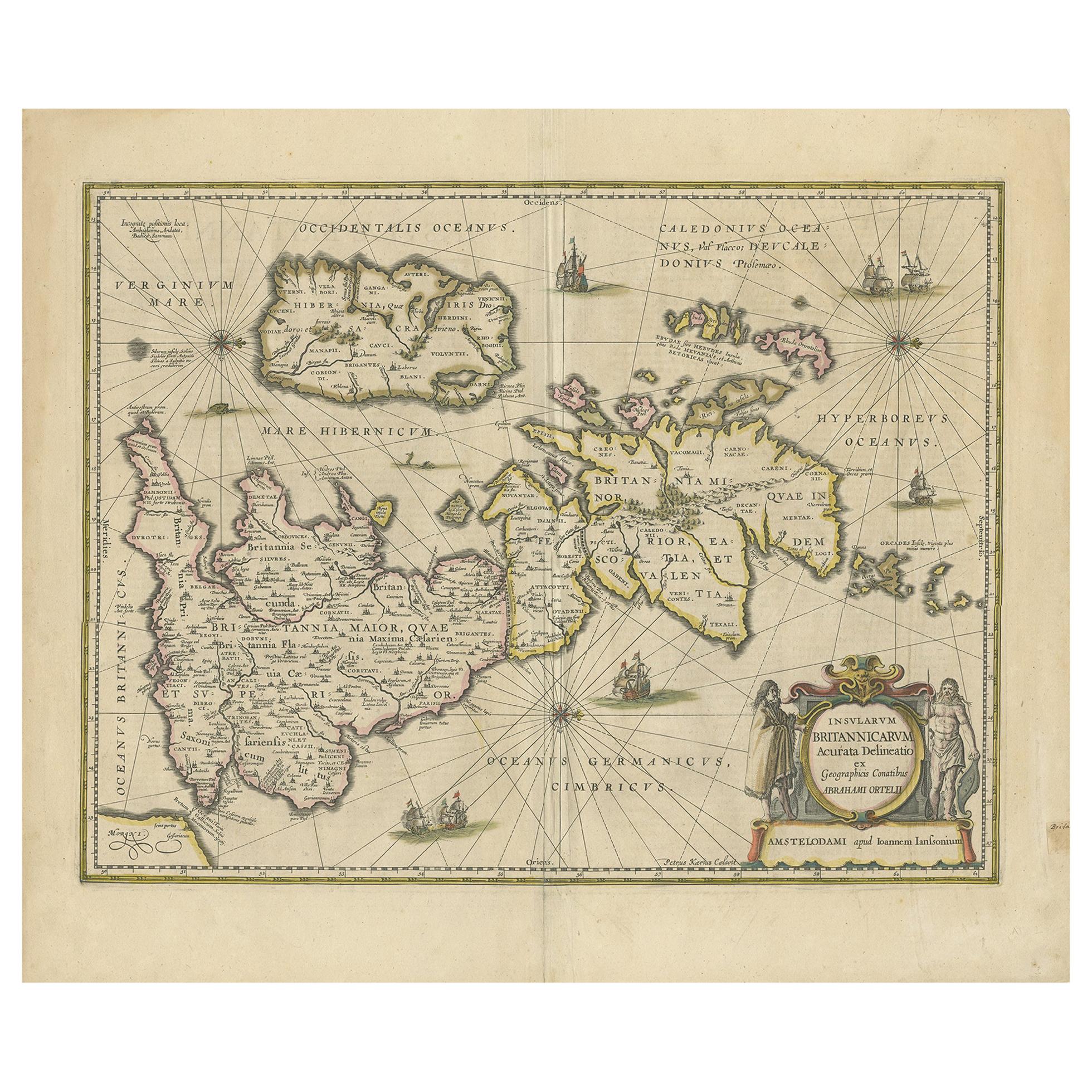 Carte ancienne des îles britanniques antiques par Janssonius, datant d'environ 1640 en vente