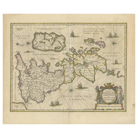 Antique Map of the Ancient British Isles by Janssonius, circa 1640
