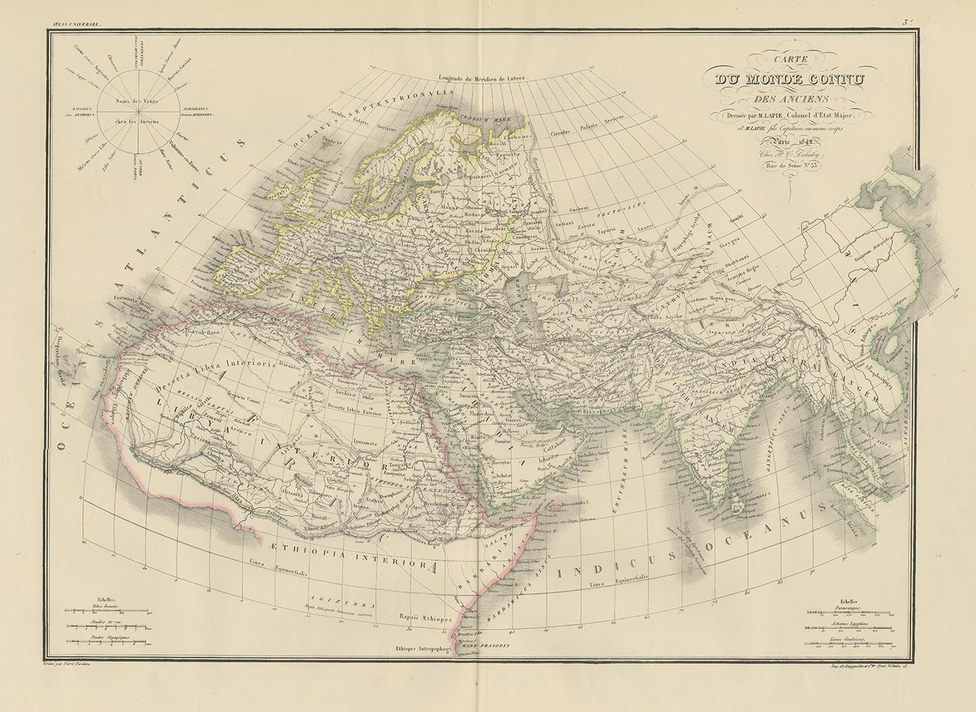 Antike Karte mit dem Titel 'Carte du Monde Connu des Anciens'. Karte der antiken Welt. Diese Karte stammt aus dem 