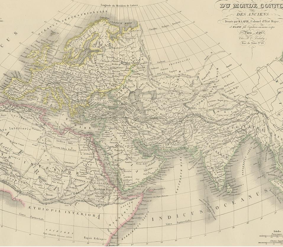Antike Karte der antiken Welt der Antike von Lapie, 1842 (19. Jahrhundert)