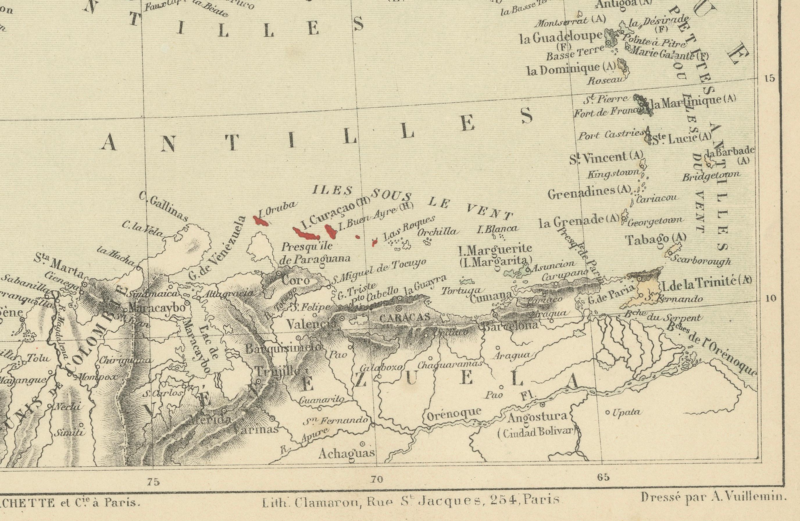 Antique Map of the Antilles and Central America – 1872 In Good Condition For Sale In Langweer, NL