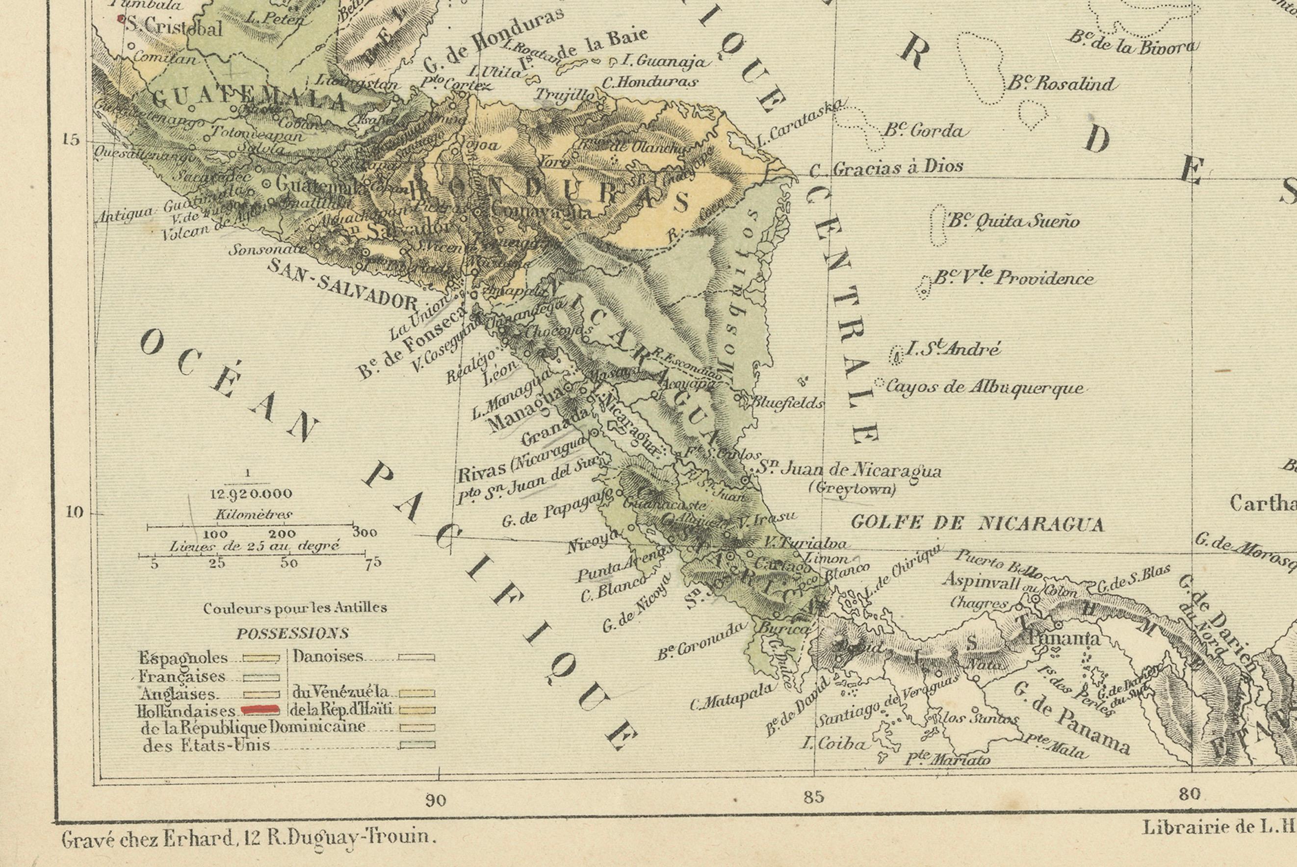 Late 19th Century Antique Map of the Antilles and Central America – 1872 For Sale
