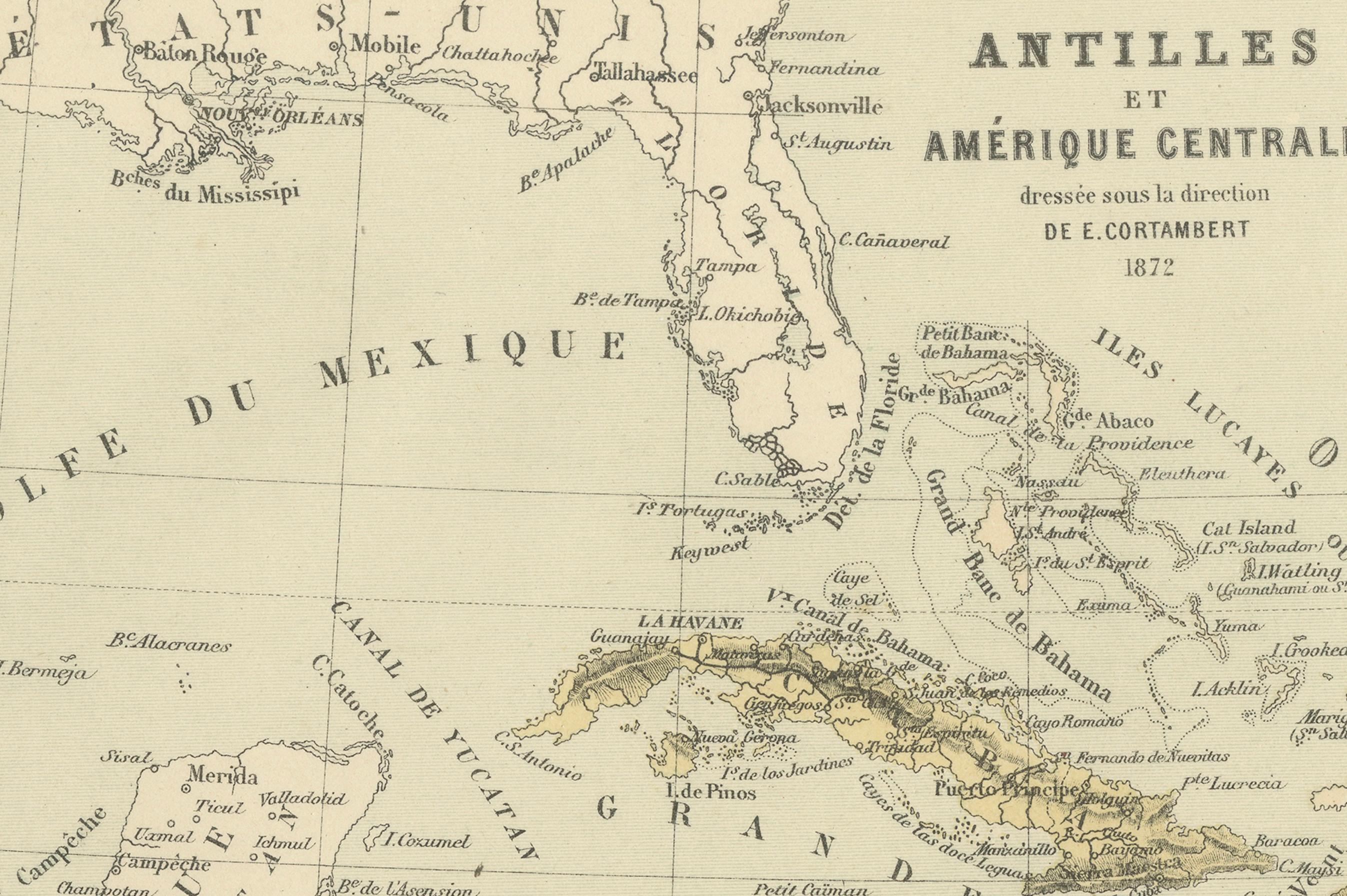Paper Antique Map of the Antilles and Central America – 1872 For Sale