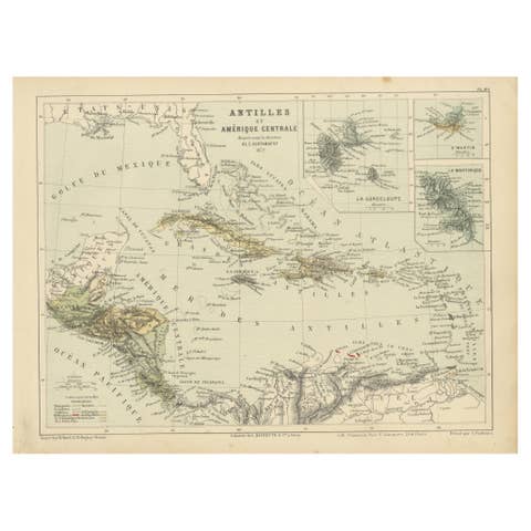 Antique Map of the Antilles and Central America – 1872