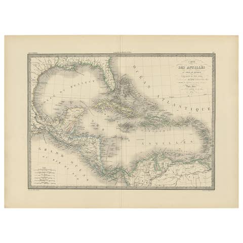 Antique Map of the Antilles by Pierre M. Lapie, Mid-19th Century