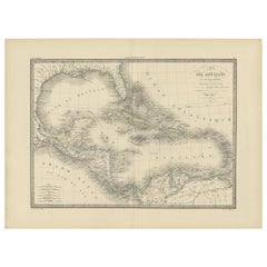 Antique Map of the Antilles by Lapie, '1842'