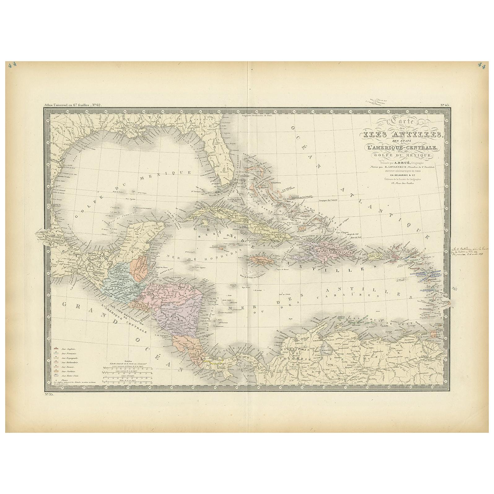 Antique Map of the Antilles in the Caribbean, '1875' For Sale