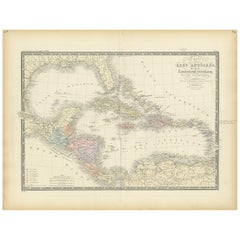 Antique Map of the Antilles in the Caribbean, '1875'