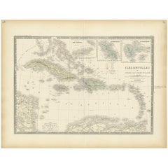 Antique Map of the Antilles 'or West Indies' by Levasseur '1875'