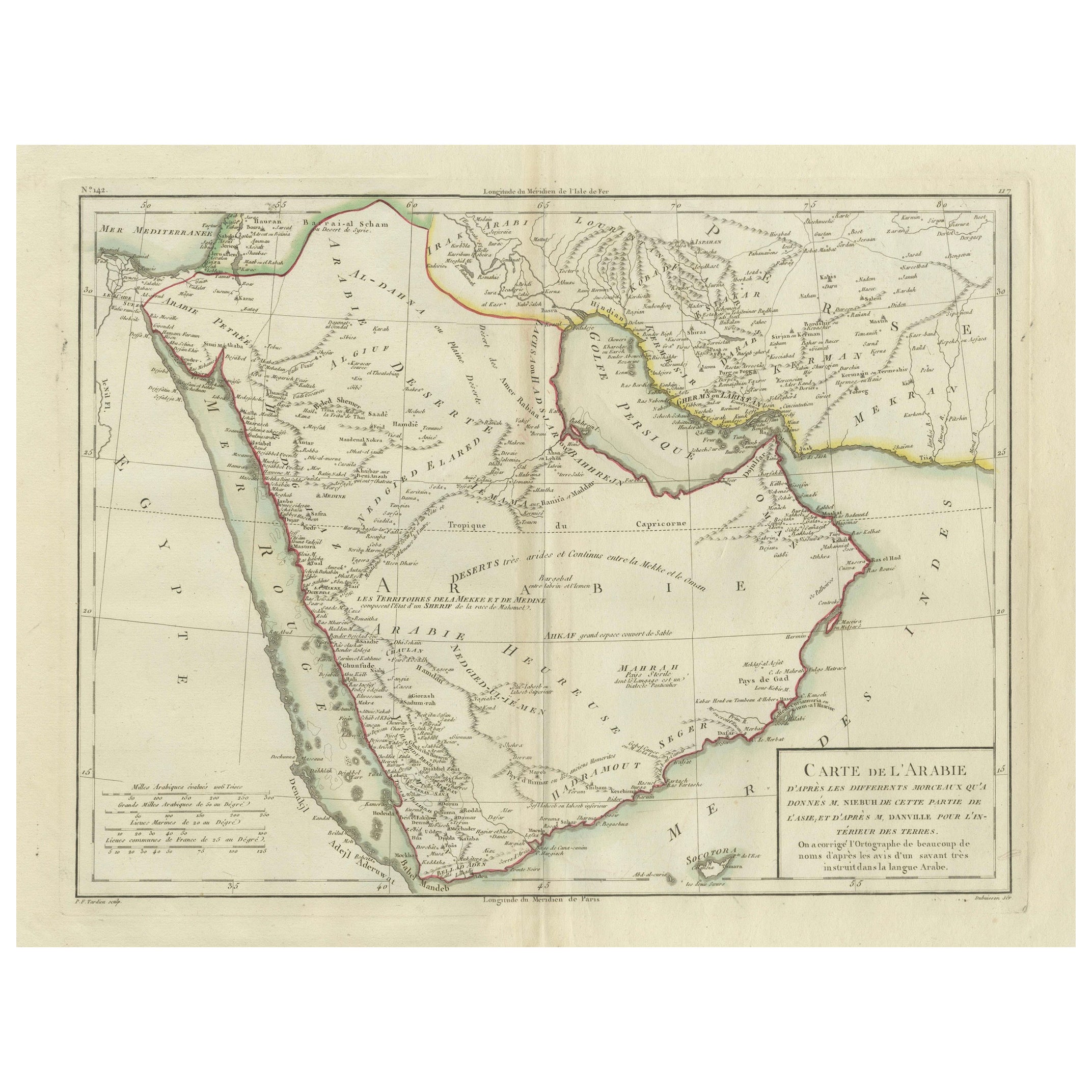 Antique Map of the Arabian Peninsula by Pierre Antoine Tardieu (1784-1869)