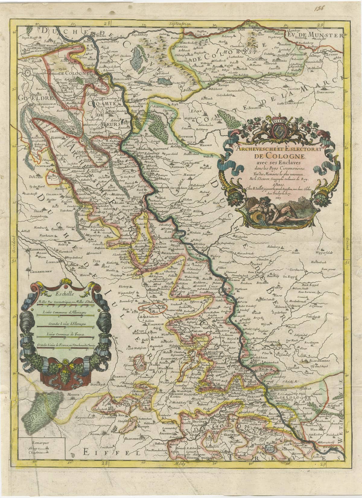 Antique Map of the Archdiocese of Cologne, Germany