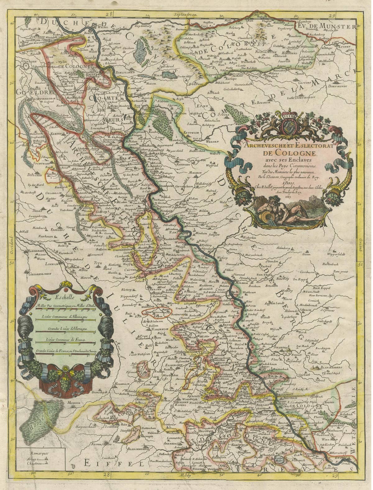 Antique Map of the Archdiocese of Cologne, Germany