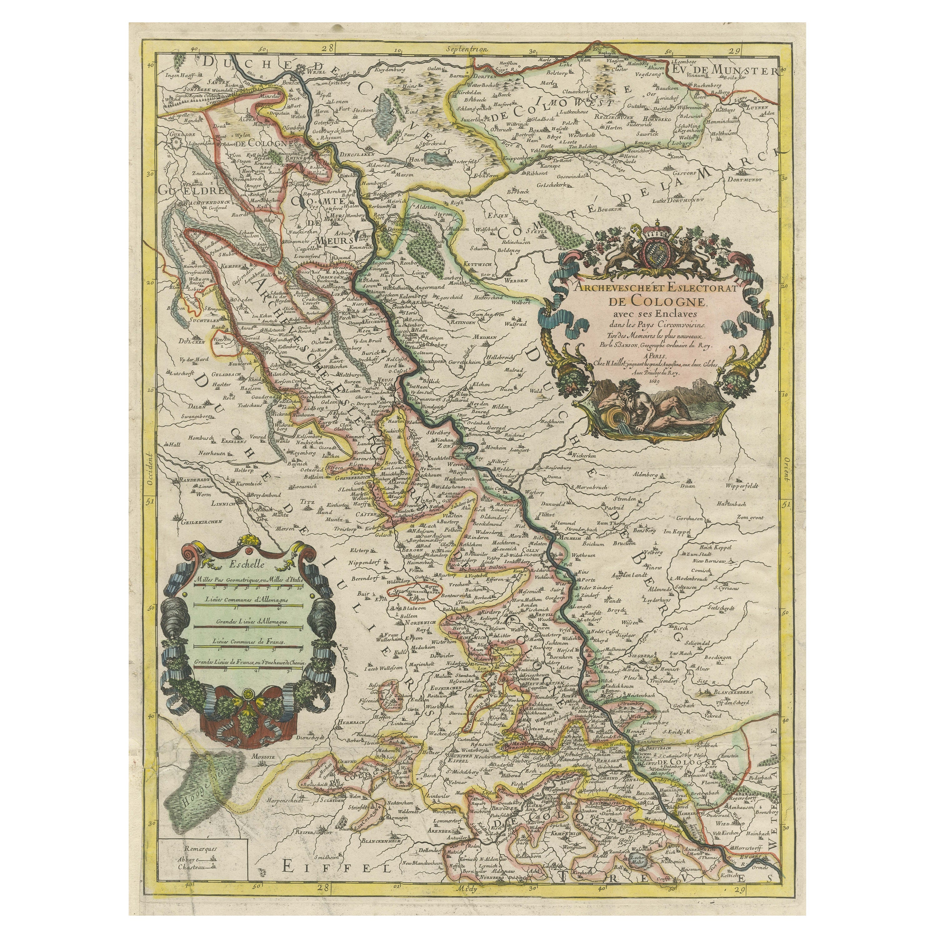 Carta geografica antica dell'Arcidiocesi di Colonia, Germania in vendita