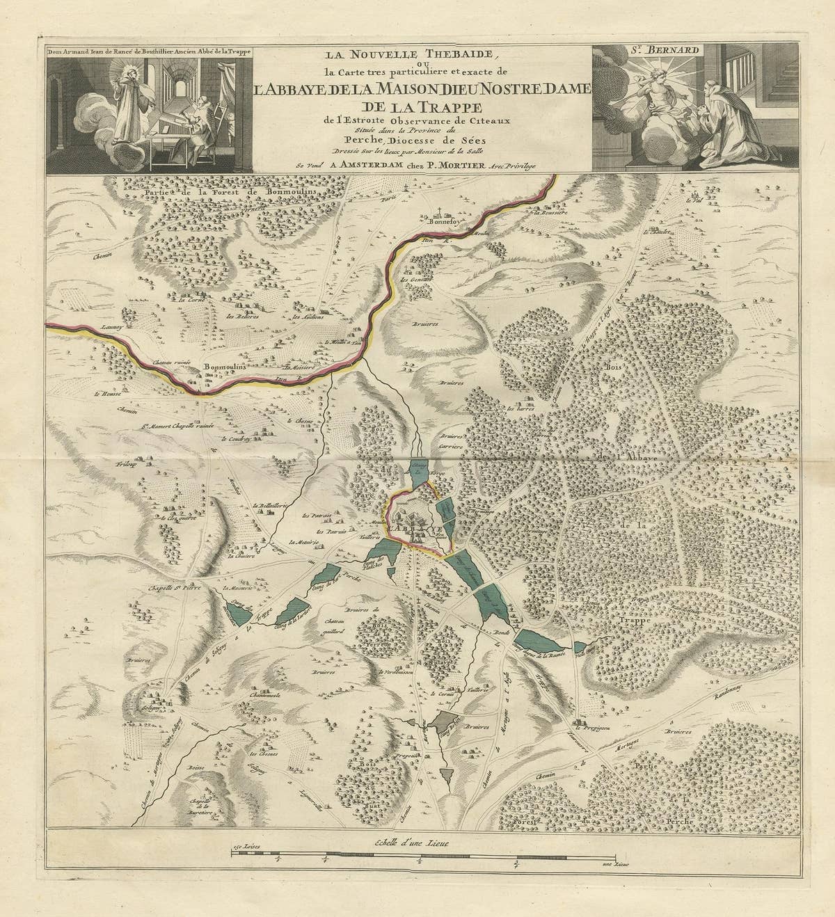 Antique Map of the Area around the Abbey in Soligny-la-Trappe 'c.1710'