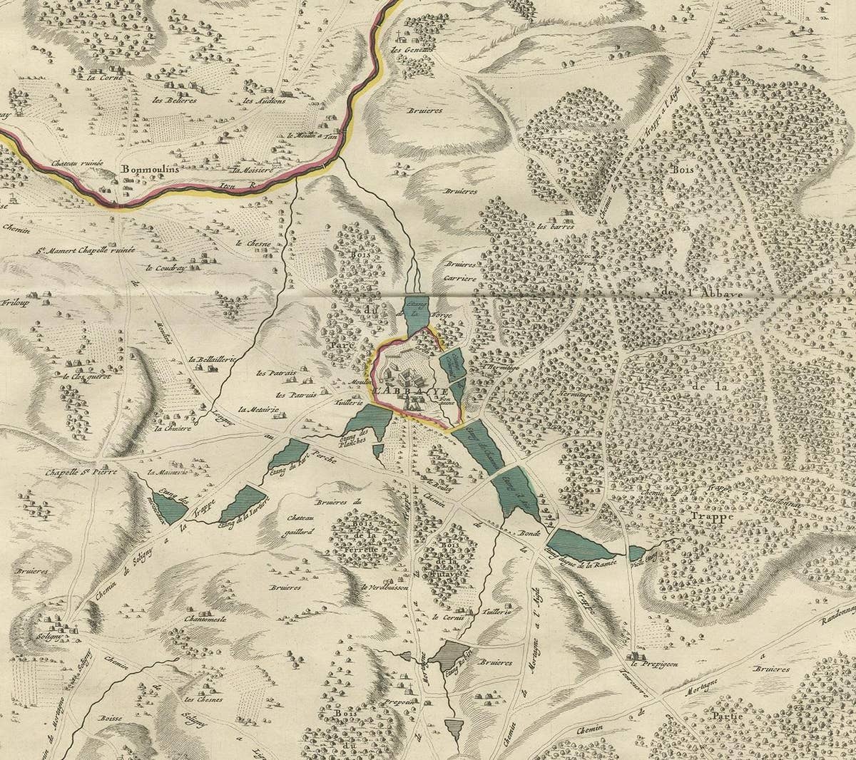 Antique Map of the Area around the Abbey in Soligny-la-Trappe 'c.1710'
