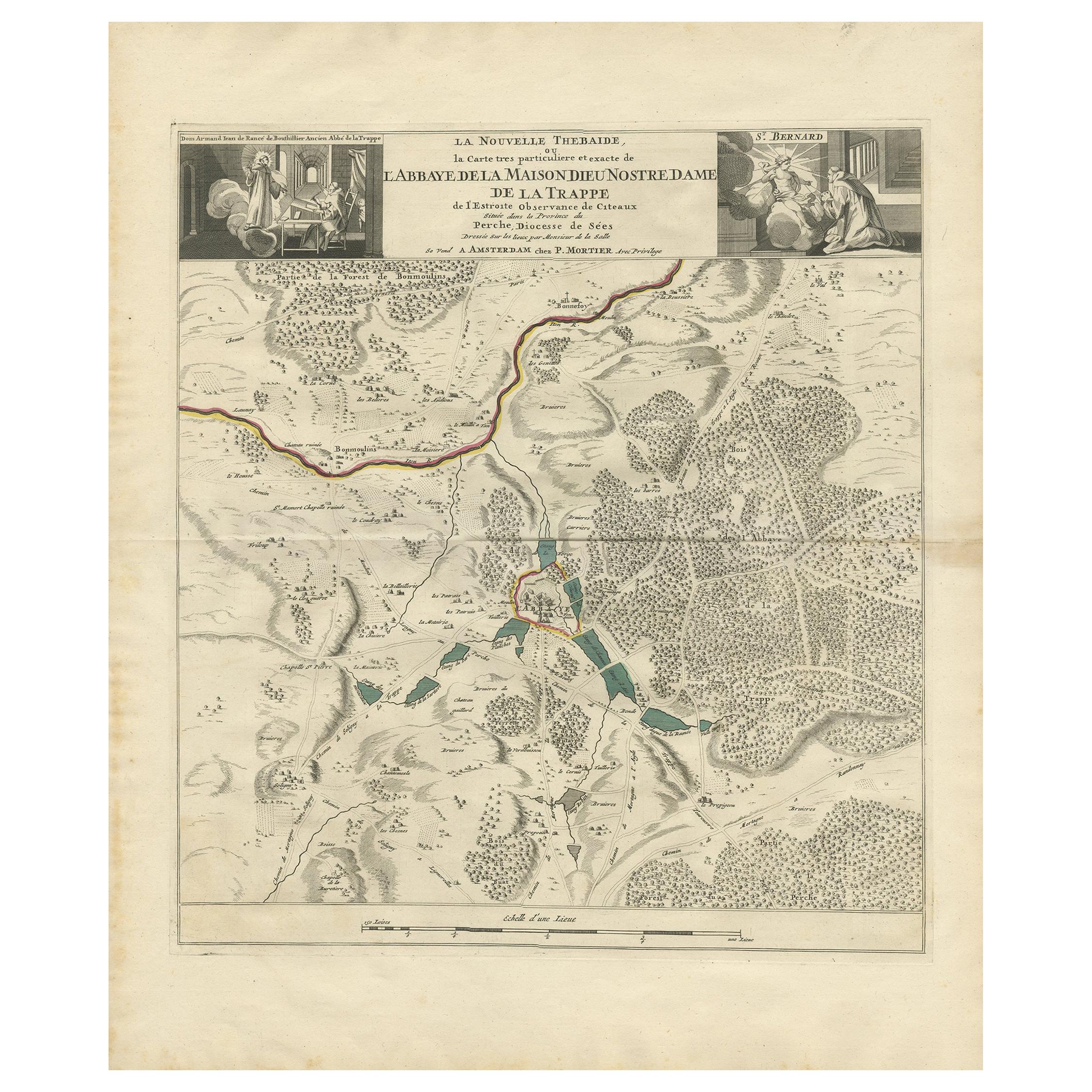 Antique Map of the Area around the Abbey in Soligny-la-Trappe 'c.1710' For Sale