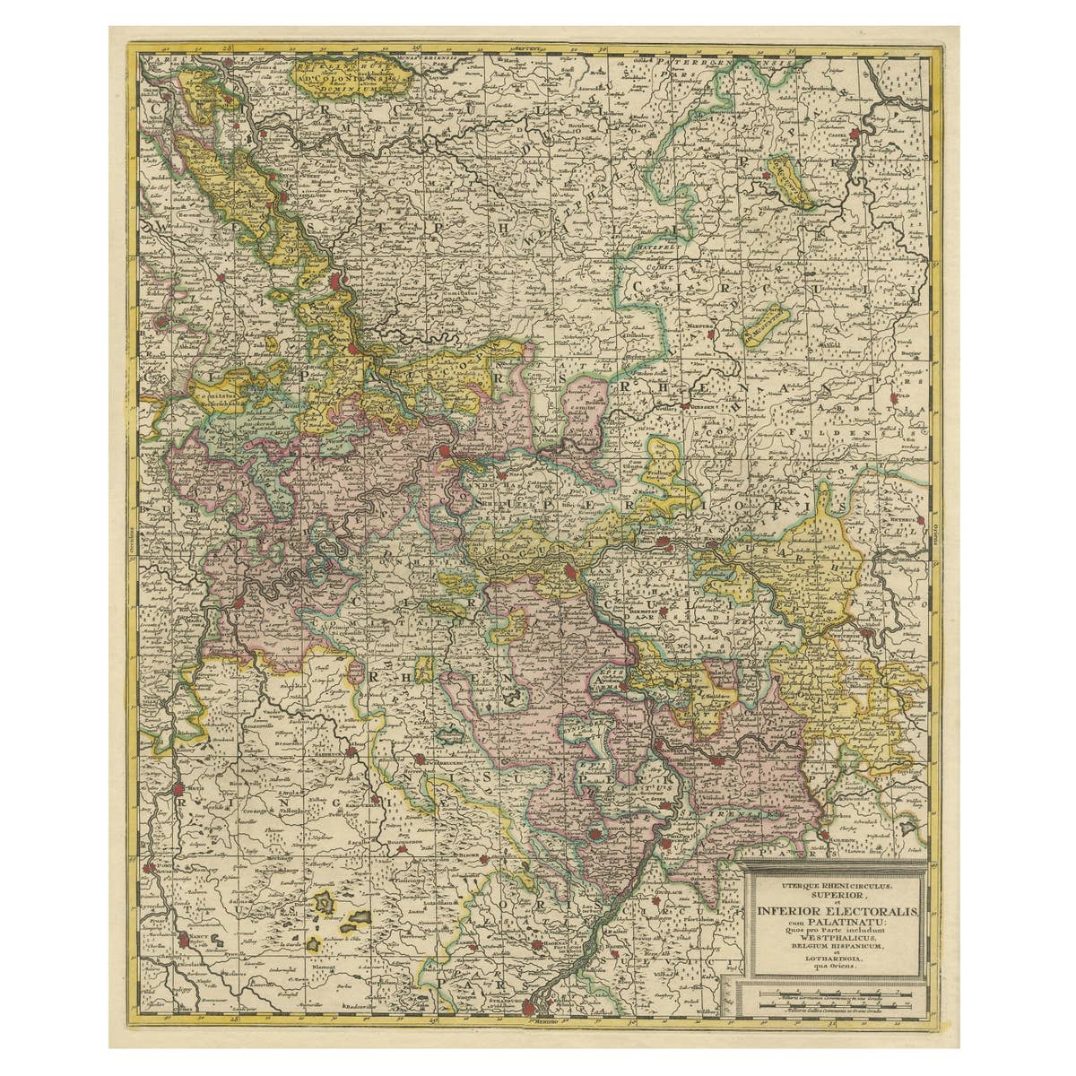 Antique Map of the Area centered on the Rhine River, Germany