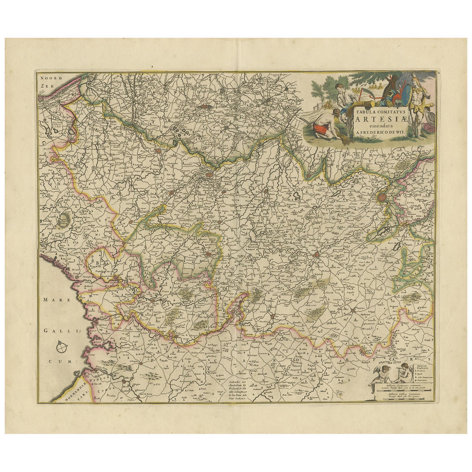 Mapa antiguo de la región de Artois 'Francia' por F. de Wit, hacia 1680