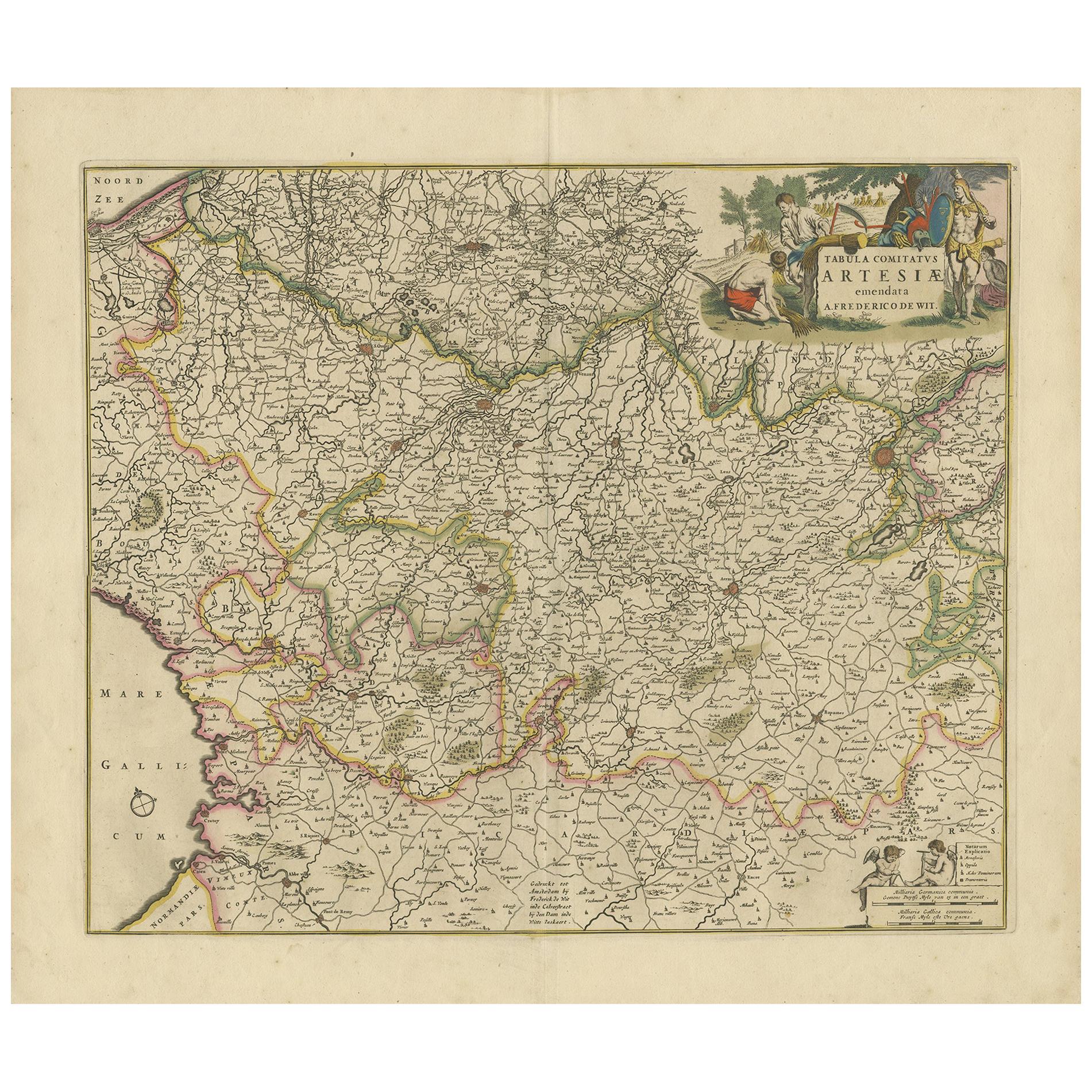 Carte ancienne de la région d'Artois « France » par F. de Wit, vers 1680