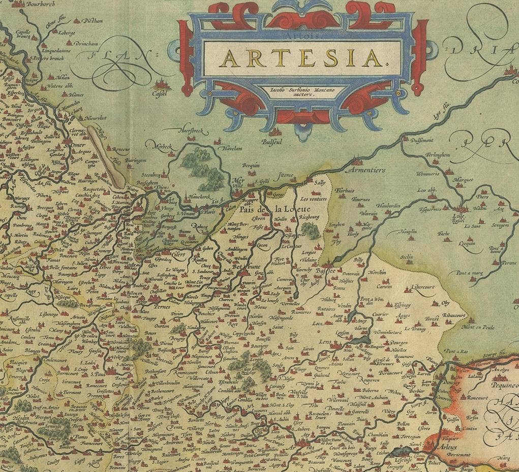 Antique Map of the Artois Region of France by Ortelius, 'circa 1590'