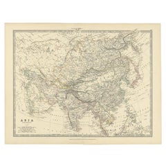 Antike Karte des asiatischen Kontinents von Johnston, 1885
