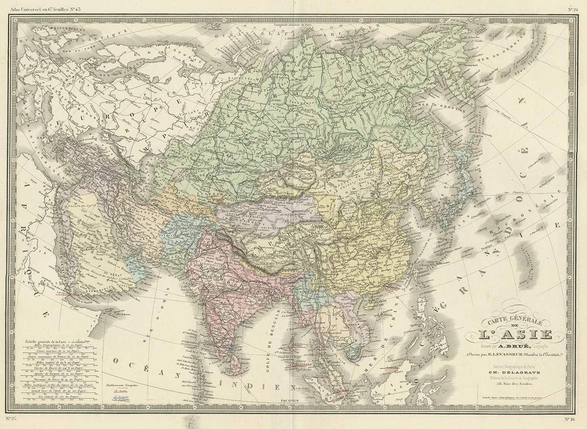 Antique Map of the Asian Continent by Levasseur, '1875'
