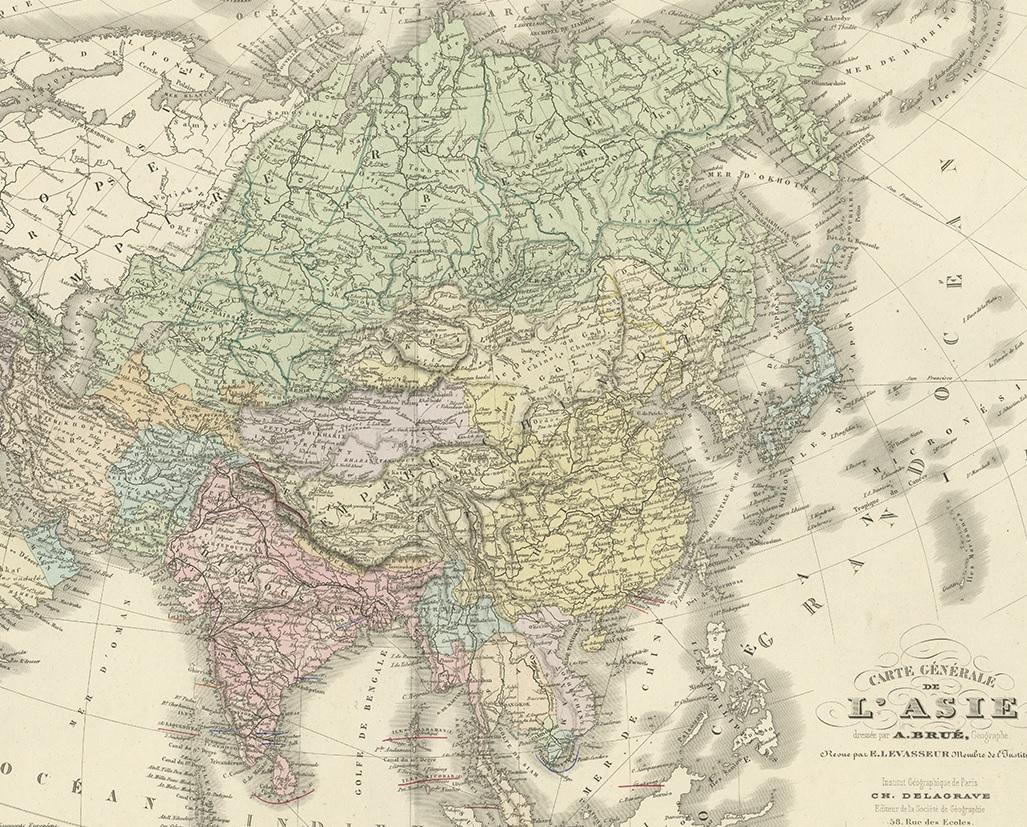 Antique Map of the Asian Continent by Levasseur, '1875' In Good Condition For Sale In Langweer, NL