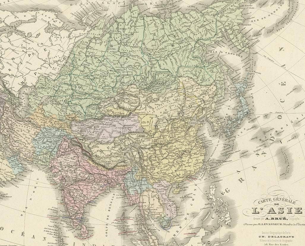 Antique Map of the Asian Continent by Levasseur, '1875'